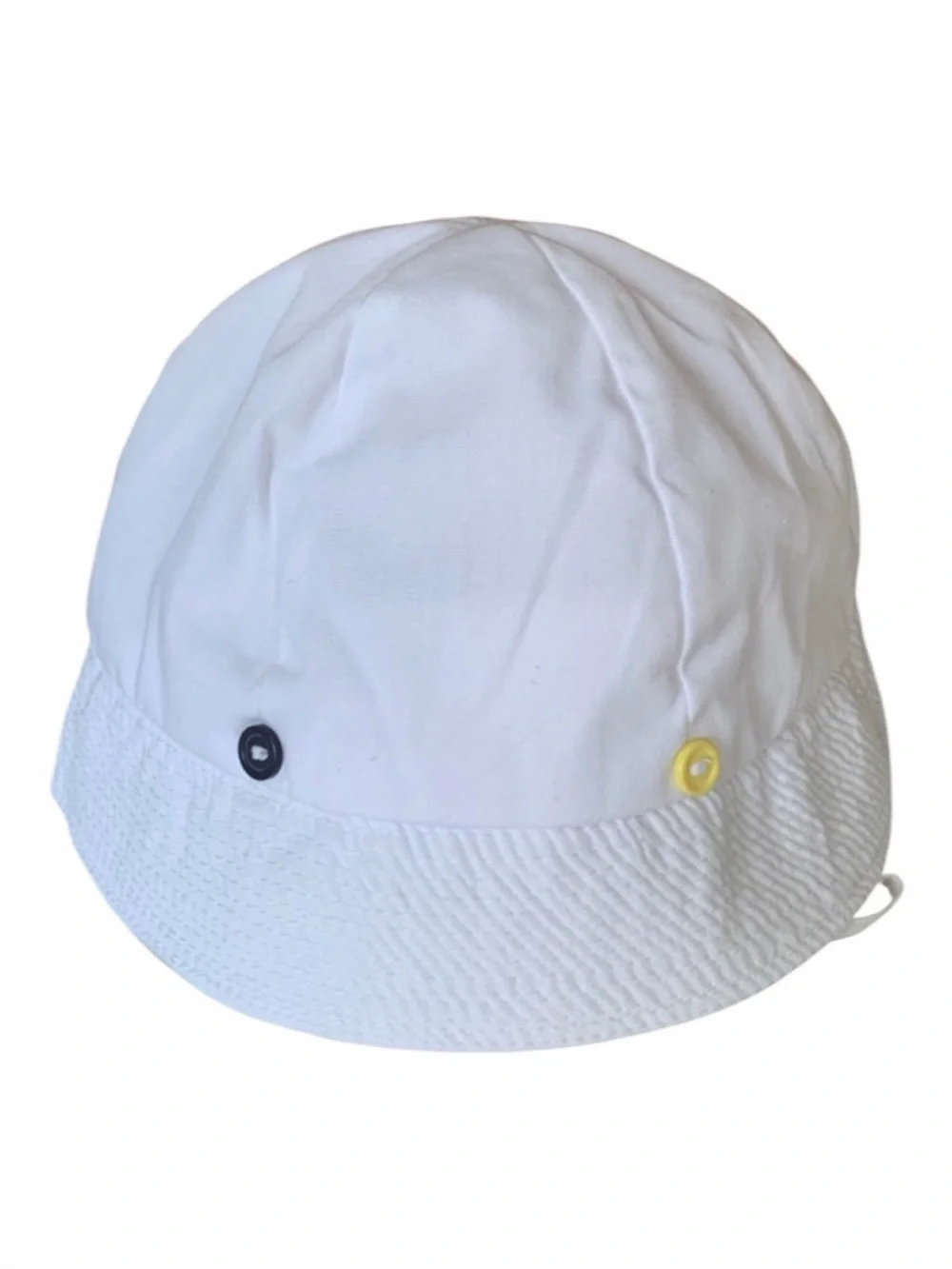 Vintage Sun Bucket Hat Boys White Button Accents Elastic Chin Strap